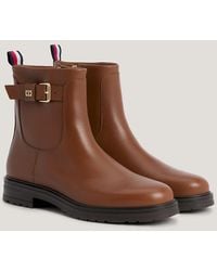Tommy Hilfiger - Essential Belt Detail Leather Ankle Boots - Lyst