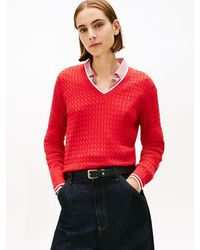 Tommy Hilfiger - Pull En Maille Torsadée À Col En V - Lyst