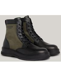 Tommy Hilfiger - Mixed Texture Leather Lace-up Mid Boots - Lyst