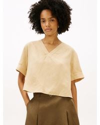 Tommy Hilfiger - Relaxed Fit Linen Blend Short Sleeve Blouse - Lyst