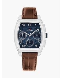 Tommy Hilfiger - Reloj Con Esfera Azul Y Correa De Piel Marrón - Lyst