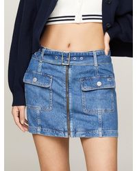 Tommy Hilfiger - Denim Belted Zip-thru A-line Mini Skirt - Lyst