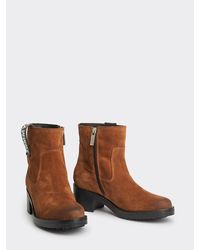 Tommy Hilfiger Leren Veterboot Met Blokhak - Bruin