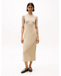 Tommy Hilfiger - Geribde Slim Fit Maxi-Bodyconjurk - Lyst