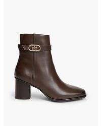 Tommy Hilfiger - Leather Buckle Strap Block Heel Ankle Boots - Lyst