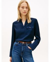 Tommy Hilfiger - Relaxed Fit-Tone Button V-Neck Blouse - Lyst