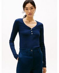 Tommy Hilfiger - Slim T-Shirt Met Lange Mouwen En Henley-Hals - Lyst