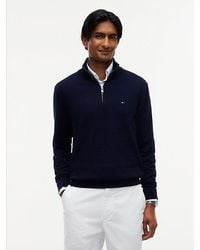 Tommy Hilfiger - Mock Neck Quarter Zip Jumper With Cashmere - Lyst