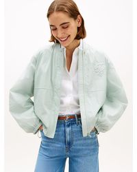 Tommy Hilfiger - Logo Embroidery Balloon Sleeve Bomber Jacket - Lyst