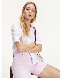 Tommy Hilfiger Essential Blouse Van Linnen Met Halve Mouwen - Wit