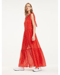 Tommy Hilfiger Gelaagde Maxi-jurk Met Bloemenprint - Rood