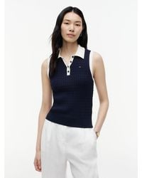 Tommy Hilfiger - Pull Slim Sans Manches Maille Torsadée Col Polo - Lyst