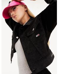 Tommy Hilfiger Cropped Truckerjack Van Stretchfluweel - Zwart