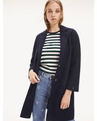 Tommy Hilfiger Lange Jas Van Gekookte Wol - Blauw