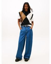 Tommy Hilfiger - Jeans Larghi A Vita Media Con Stampa - Lyst