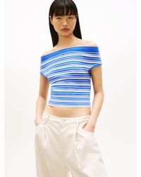 Tommy Hilfiger - Stripe Off-the-shoulder Slim Jumper - Lyst