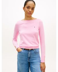 Tommy Hilfiger - Gold-tone Button Jersey Boat Neck Jumper - Lyst