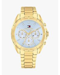 Tommy Hilfiger - Vergoldete Totalisator-Uhr Mit Blauem Zifferblatt - Lyst