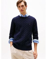 Tommy Hilfiger - Kabelgebreide Trui Met Ronde Hals - Lyst