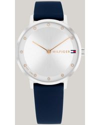 Tommy Hilfiger - Crystal-embellished Navy Silicone Strap Watch - Lyst