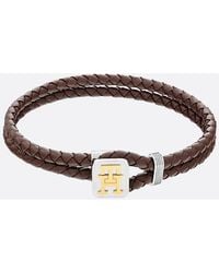 Tommy Hilfiger - Th Monogram Brown Leather Bracelet - Lyst