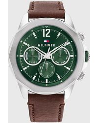 Tommy Hilfiger - Ionic-plated Brown Leather Strap Watch - Lyst
