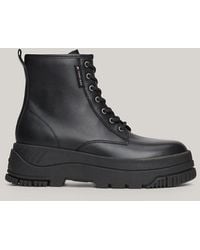 Tommy Hilfiger - Leather Cleat Flatform Lace-up Boots - Lyst