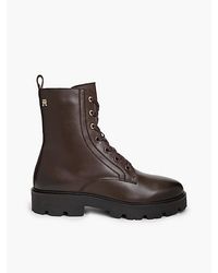 Tommy Hilfiger - Th Monogram Leather Lace Up Boots - Lyst