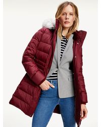 Tommy Hilfiger Essential Jas Met Donsvulling En Rand Van Imitatiebont - Paars