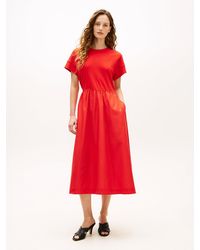 Tommy Hilfiger - Vestito Midi A Campana Con Dettagli A Contrasto - Lyst