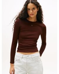 Tommy Hilfiger - T-Shirt Slim Fit A Coste Con Maniche Lunghe - Lyst
