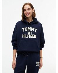 Tommy Hilfiger - Flock Varsity Logo Relaxed Fleece Hoody - Lyst