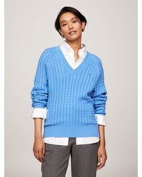 Tommy Hilfiger - Cable Knit Relaxed V-neck Jumper - Lyst