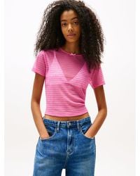 Tommy Hilfiger - T-Shirt Ajusté À Motif Logo En Maille - Lyst