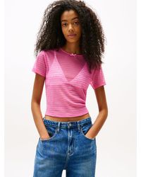 Tommy Hilfiger - T-Shirt Ajusté À Motif Logo En Maille - Lyst