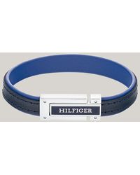 Tommy Hilfiger - Fold-over Clasp Navy Leather Bracelet - Lyst