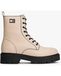 Tommy Hilfiger - Bottes Mi-Mollet En Cuir À Lacets Crantées - Lyst