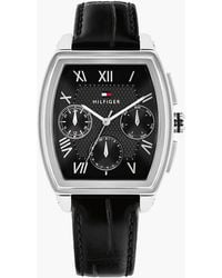 Tommy Hilfiger - Square Dial Leather Strap Watch - Lyst