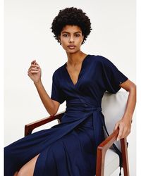 Tommy Hilfiger Wikkeljurk Van Viscose - Blauw