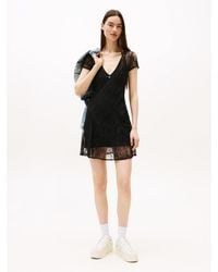 Tommy Hilfiger - Robe Courte Ajustée En Dentelle À Mancherons - Lyst