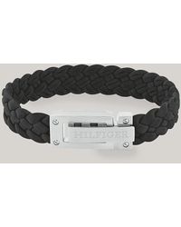 Tommy Hilfiger - Logo Embossed Black Suede Braided Bracelet - Lyst