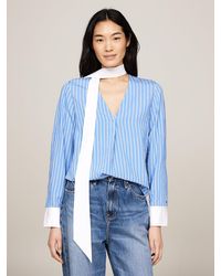 Tommy Hilfiger - Self-tie V-neck Stripe Relaxed Fit Blouse - Lyst