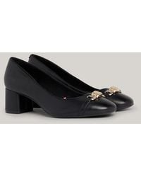Tommy Hilfiger - Th Monogram Leather Block Heel Shoes - Lyst