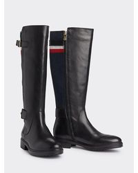 Tommy Hilfiger Hoge Leren Laars Met Stoffen Achterkant - Zwart