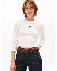 Tommy Hilfiger - Logo Embroidery Cable Knit Slim Jumper - Lyst