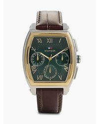 Tommy Hilfiger - Horloge Met Groene Vierkante Wijzerplaat En Bruine Leren Band - Lyst
