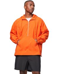 AURALEE Washed Cotton Nylon Weather Hooded Zip in Orange for