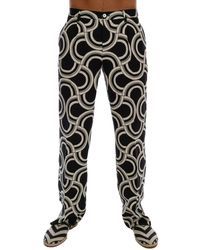 Dolce & Gabbana Black White Pattern 100% Linen Trousers