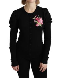 Dolce & Gabbana Black Floral Long Sleeve Cardigan Jumper
