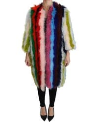 Dolce & Gabbana Colour Turkey Feather Cape Fur Coat - Multicolour